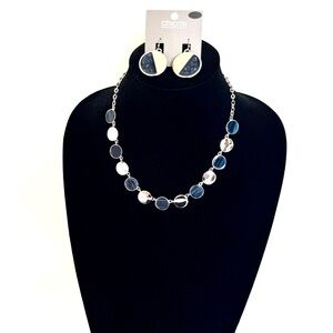 CHICO’s | NWT | Silver & Marbleized Navy Enamel Dot Necklace & Earring Set ✨